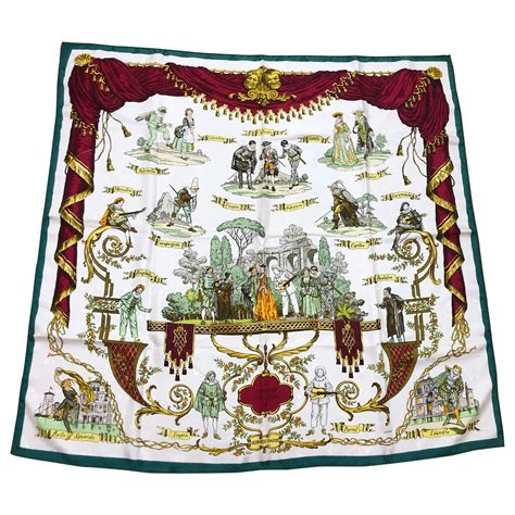 Vintage HERMES La Comedie Italienne Jacquard Silk Scarf by 